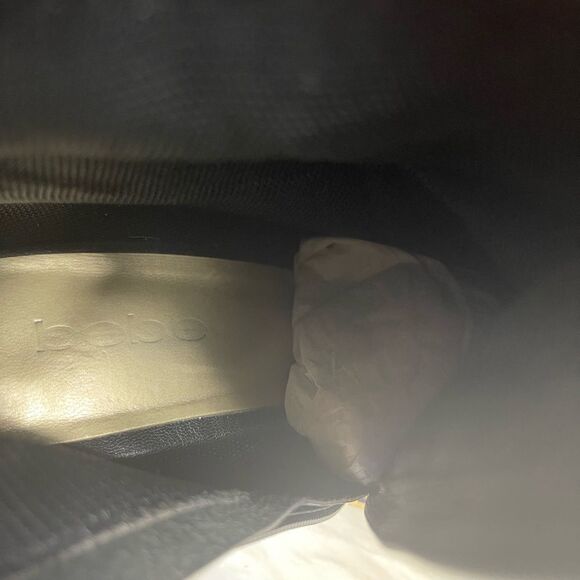 Bebe synthetic suede & lizard print hidden platform heels gold tone buckles SZ8 - Picture 11 of 13